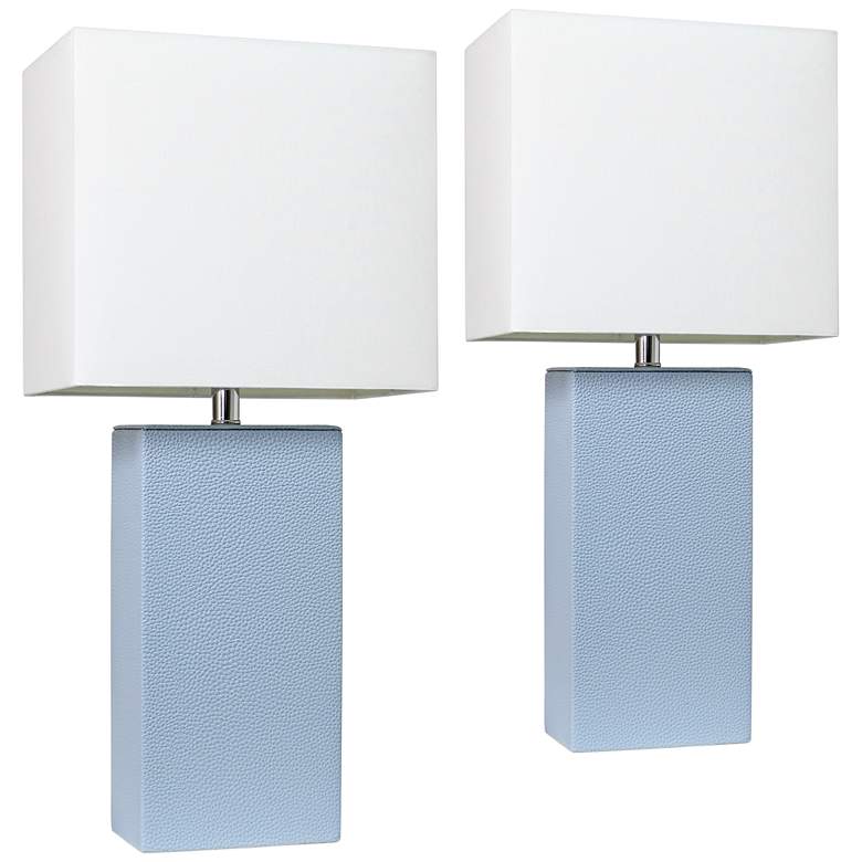 Image 1 Elegant Designs 21" Periwinkle Blue Leather Table Lamps Set of 2