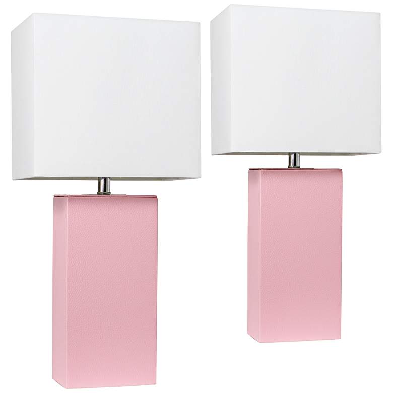 Image 1 Elegant Designs 21" Pink Leather Table Lamps Set of 2