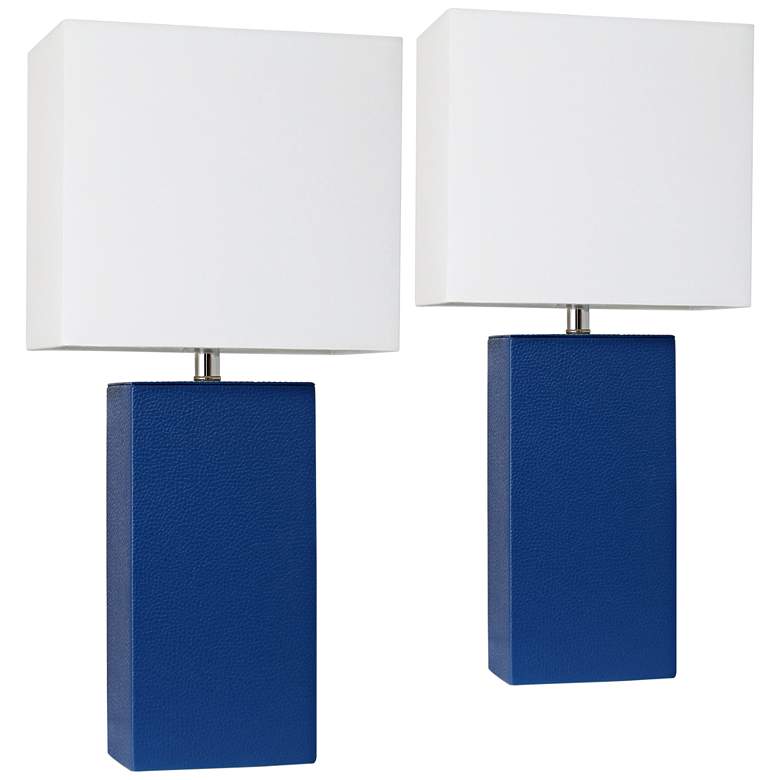 Image 1 Elegant Designs 21 inch Royal Blue Leather Table Lamps Set of 2