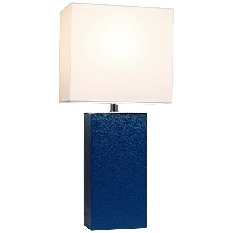 Image 2 Elegant Designs 21 inch Royal Blue Leather Table Lamps Set of 2 more views