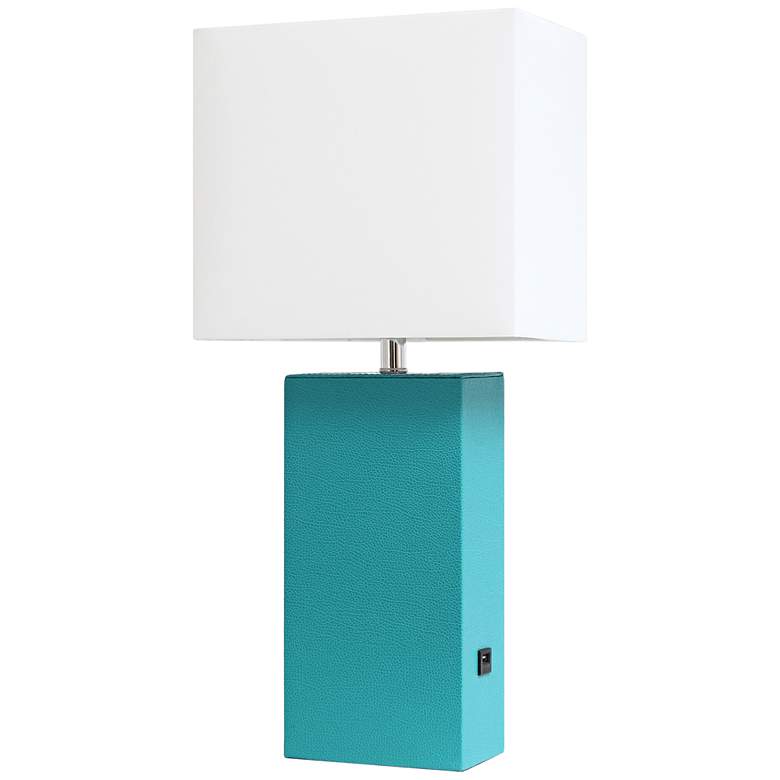 Image 2 Elegant Designs 21 inch Teal Leather Table Lamp with USB Port