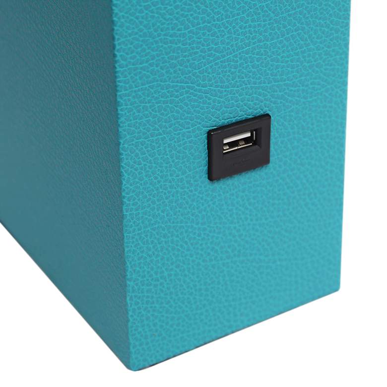 Image 3 Elegant Designs 21" Teal Leather Table Lamp with USB Port more views