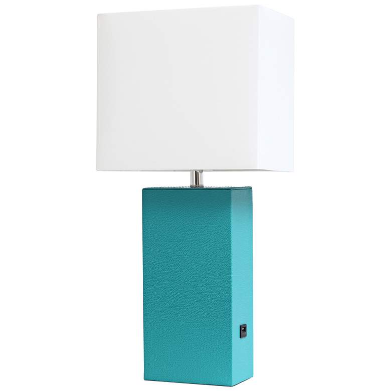 Image 5 Elegant Designs 21 inch Teal Leather Table Lamp with USB Port more views