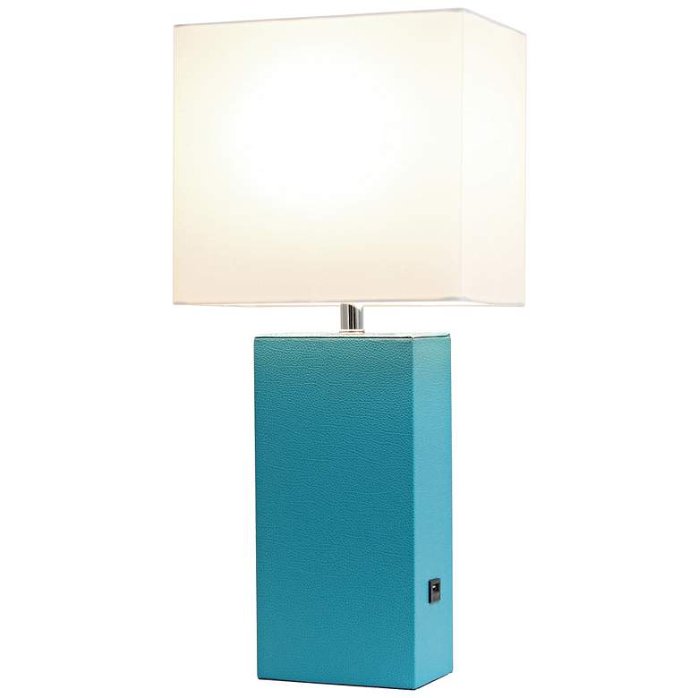 Image 6 Elegant Designs 21 inch Teal Leather Table Lamp with USB Port more views