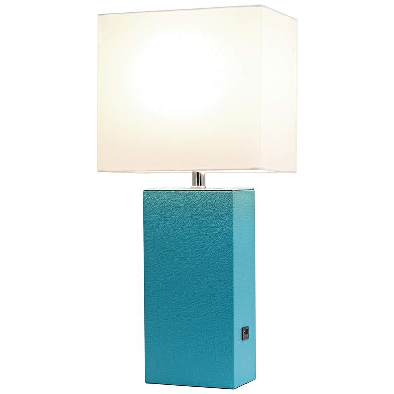 Image 6 Elegant Designs 21" Teal Leather Table Lamp with USB Port more views