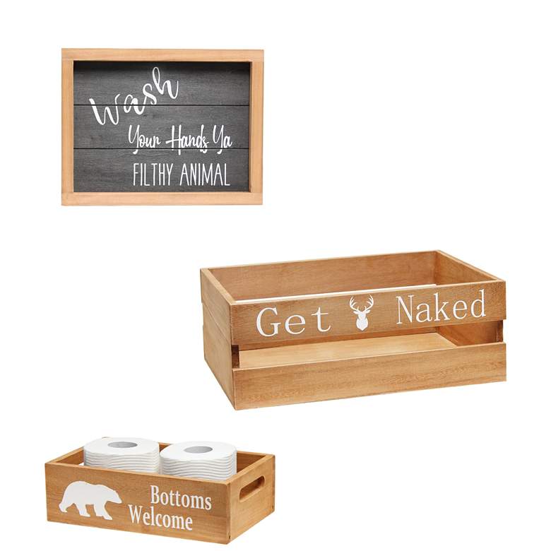 Image 1 Elegant Designs 3 Piece Decorative Wood Bathroom Set, Large, Cabin/Rustic