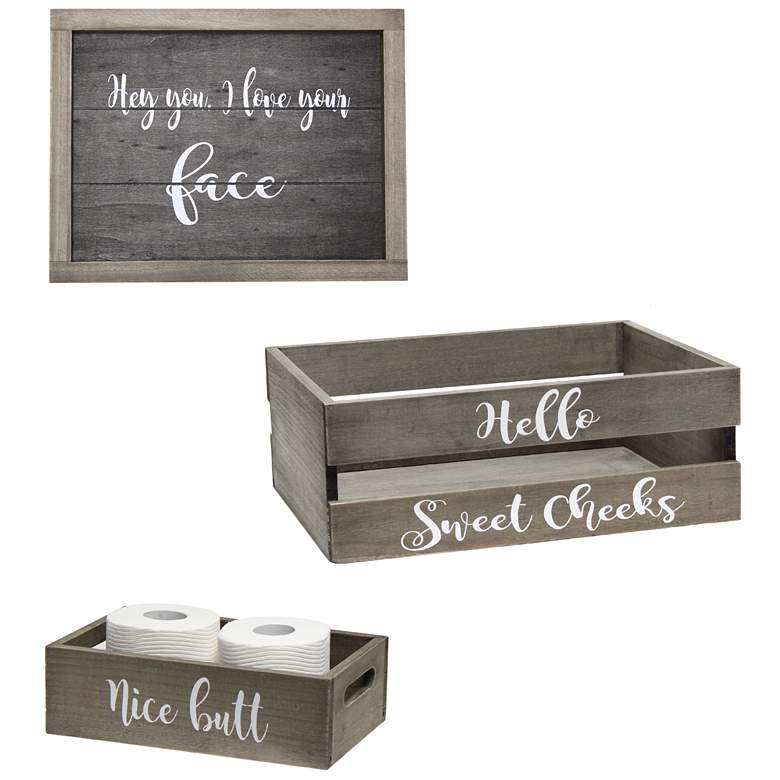 Image 1 Elegant Designs 3 Piece Decorative Wood Bathroom Set, Large, Cheeky