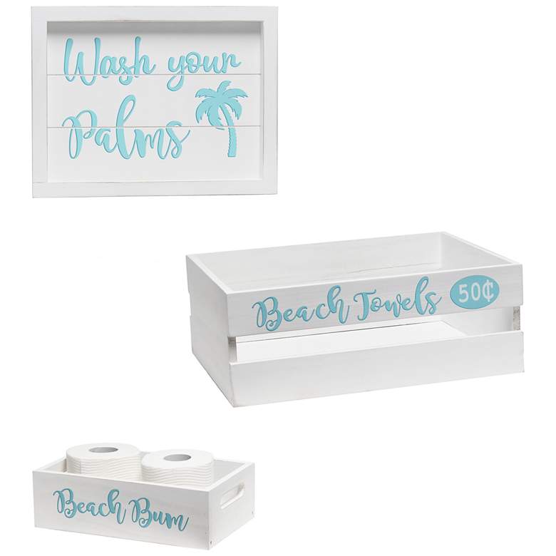 Image 1 Elegant Designs 3 Piece Decorative Wood Bathroom Set, Large, Coastal/Beach