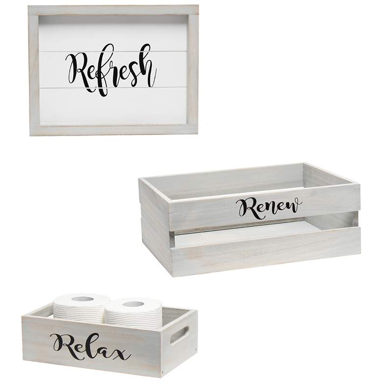 Image 1 Elegant Designs 3 Piece Decorative Wood Bathroom Set, Large, Inspirational
