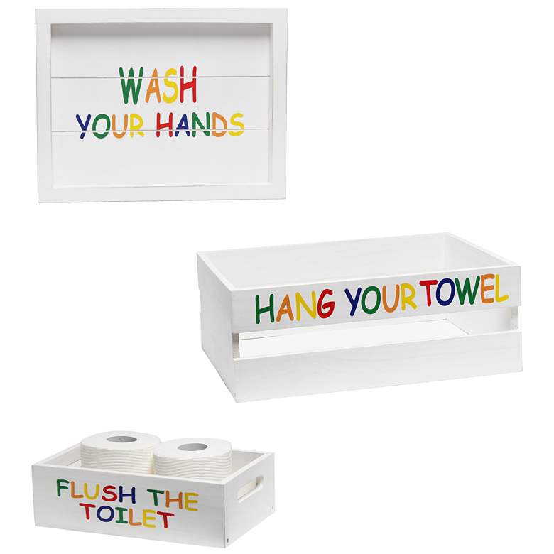 Image 1 Elegant Designs 3 Piece Decorative Wood Bathroom Set, Large, Kids