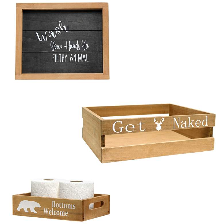 Image 1 Elegant Designs 3Pc Decorative Wood Bathroom Set, Small, Cabin/Lodge/Rustic