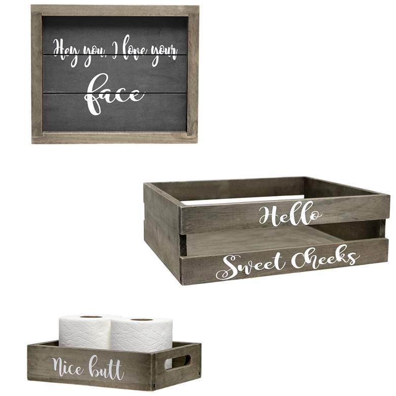 Image 1 Elegant Designs 3Pc Decorative Wood Bathroom Set, Small, Cheeky