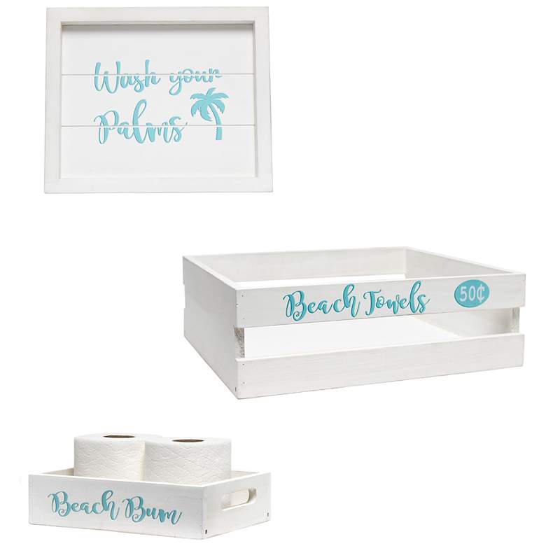 Image 1 Elegant Designs 3Pc Decorative Wood Bathroom Set, Small, Coastal/Beach