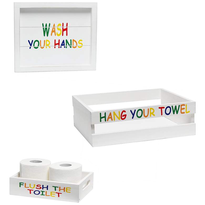 Image 1 Elegant Designs 3Pc Decorative Wood Bathroom Set, Small, Kids