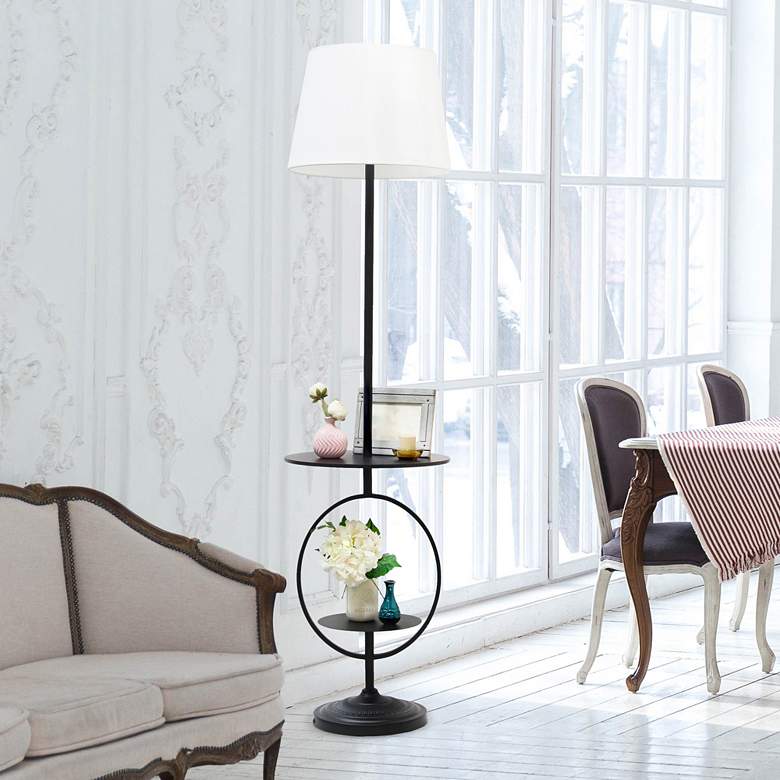 Image 1 Elegant Designs 61 1/2" Black End Table Floor Lamp with 2 Shelves