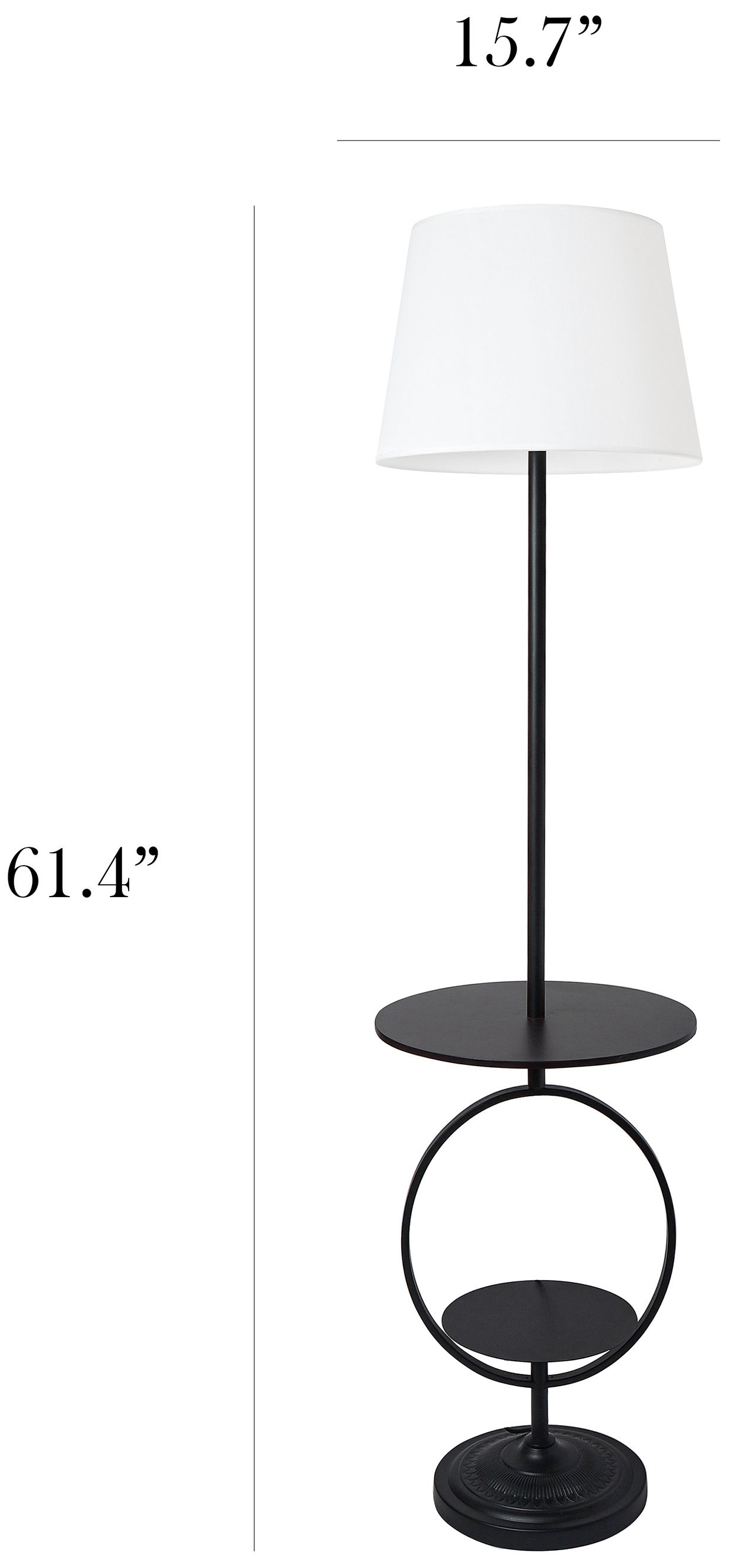 Elegant Designs 61 1/2" Black End Table Floor Lamp with 2 Shelves
