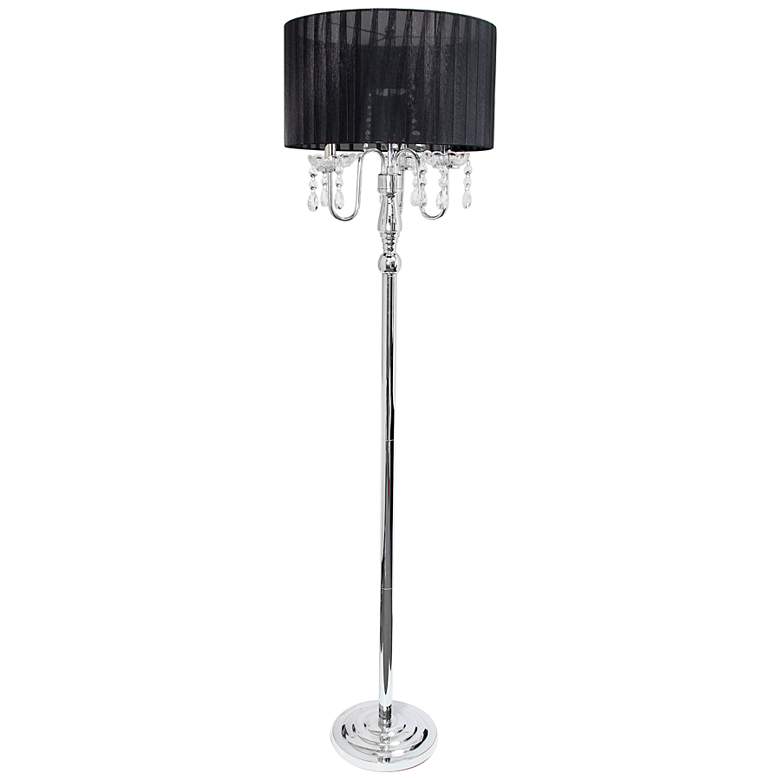 Image 2 Elegant Designs 61 1/2" Chrome Crystal Floor Lamp with Black Shade