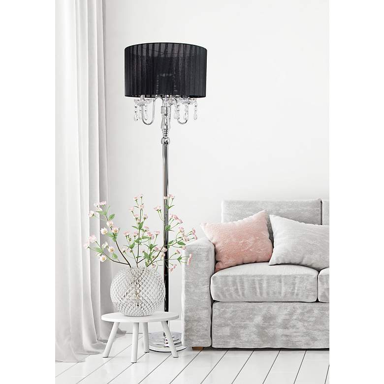 Image 1 Elegant Designs 61 1/2 inch Chrome Crystal Floor Lamp with Black Shade