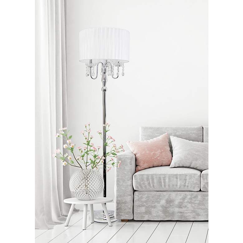 Image 2 Elegant Designs 61 1/2 inch Chrome Crystal Floor Lamp with White Shade