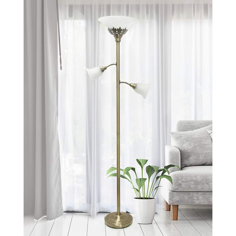 Image 1 Elegant Designs 71 inch Antique Brass 3-Light Torchiere Floor Lamp