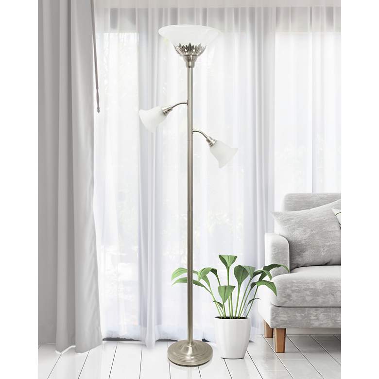 Image 1 Elegant Designs 71 inch Brushed Nickel 3-Light Torchiere Floor Lamp