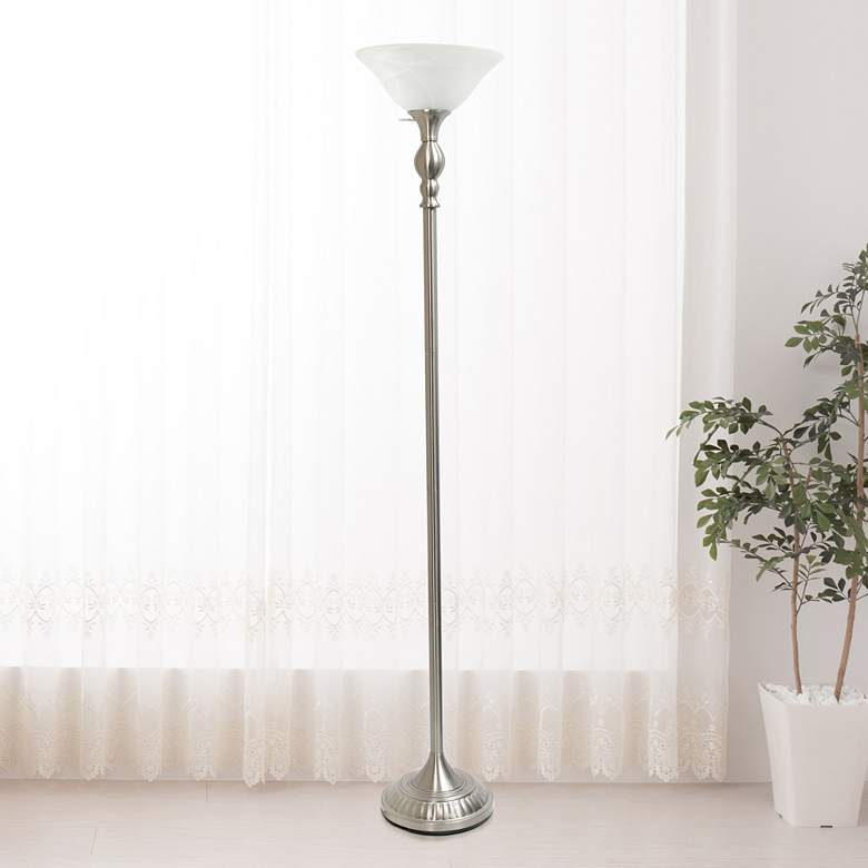 Image 1 Elegant Designs 71 inch Brushed Nickel Metal Torchiere Floor Lamp