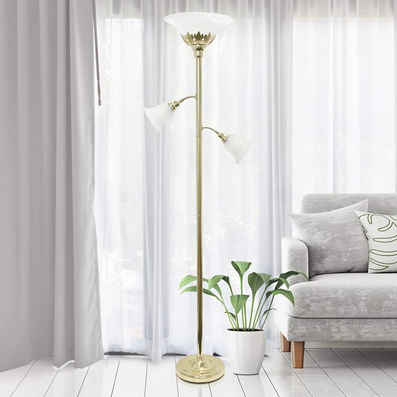 Image 1 Elegant Designs 71 inch Gold 3-Light Torchiere Metal Floor Lamp