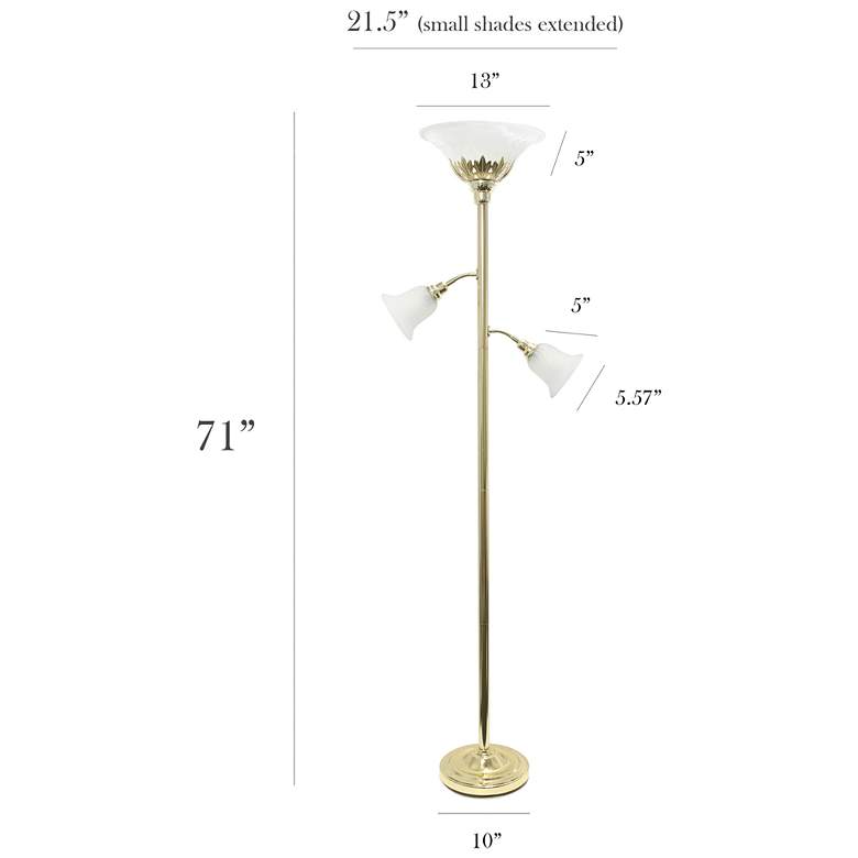 Image 4 Elegant Designs 71" Gold 3-Light Torchiere Metal Floor Lamp more views