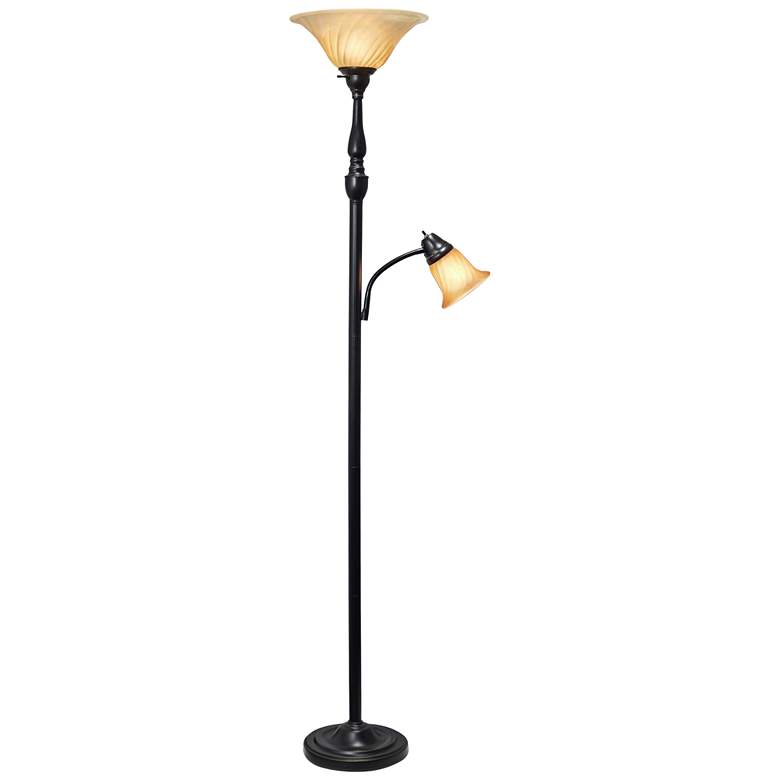 Image 2 Elegant Designs 71 inch High Bronze 2-Light Torchiere Floor Lamp