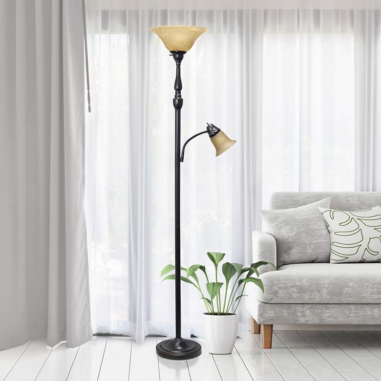 Image 1 Elegant Designs 71 inch High Bronze 2-Light Torchiere Floor Lamp