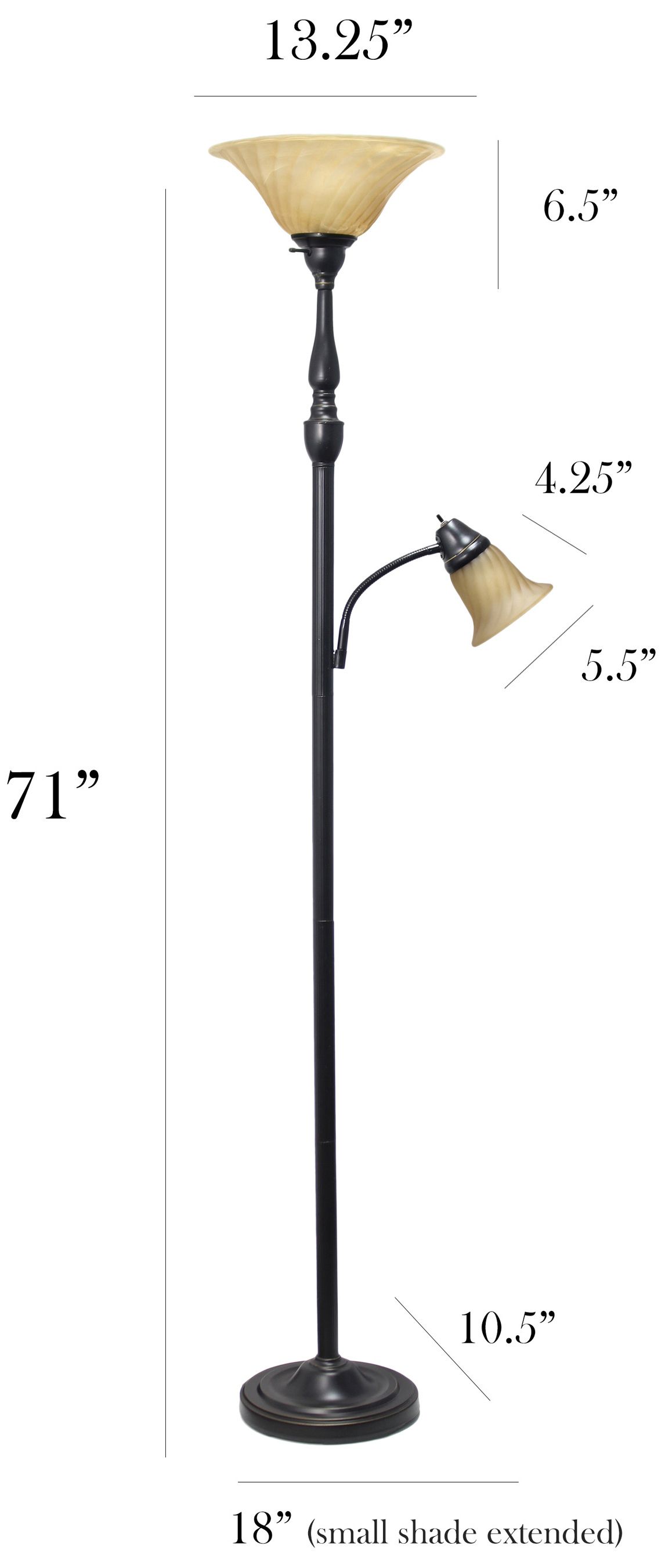 Elegant Designs 71" High Bronze 2-Light Torchiere Floor Lamp