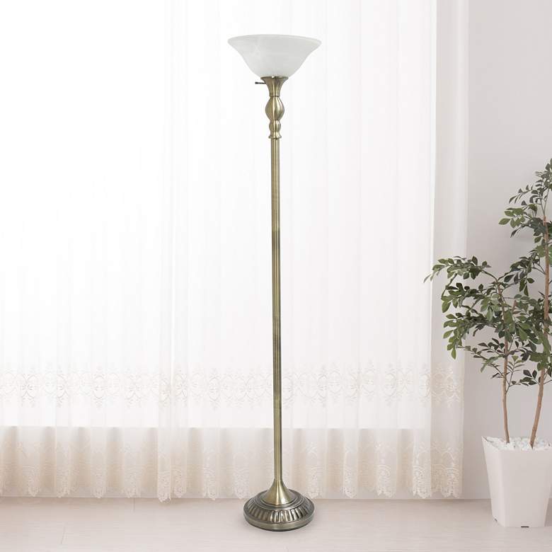 Image 1 Elegant Designs Antique Brass Metal Torchiere Floor Lamp