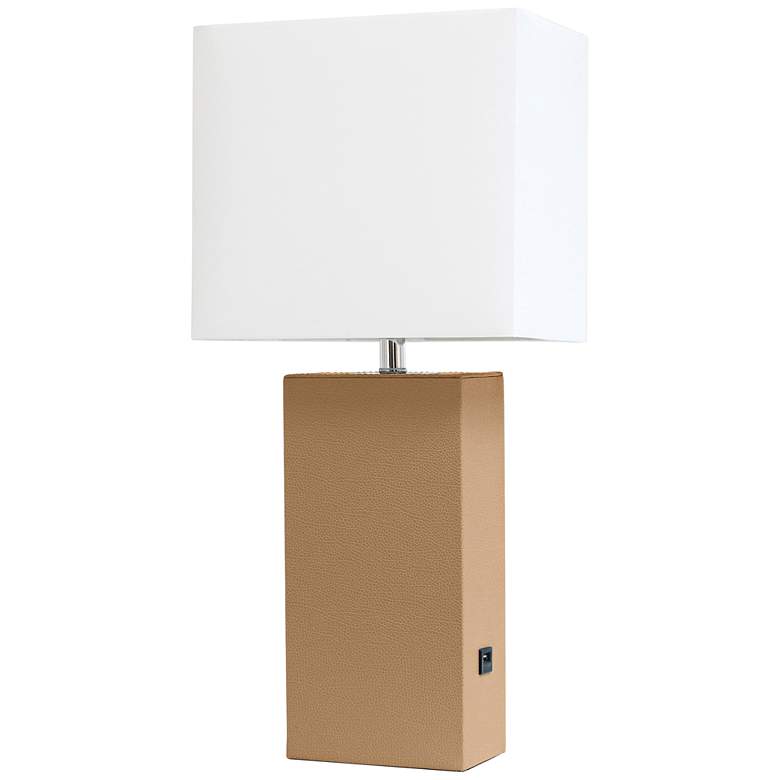 Image 2 Elegant Designs Beige Leather Table Lamp with USB Port