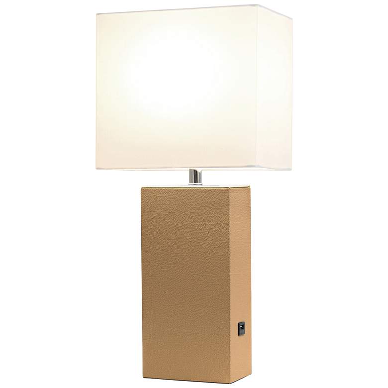 Image 3 Elegant Designs Beige Leather Table Lamp with USB Port more views