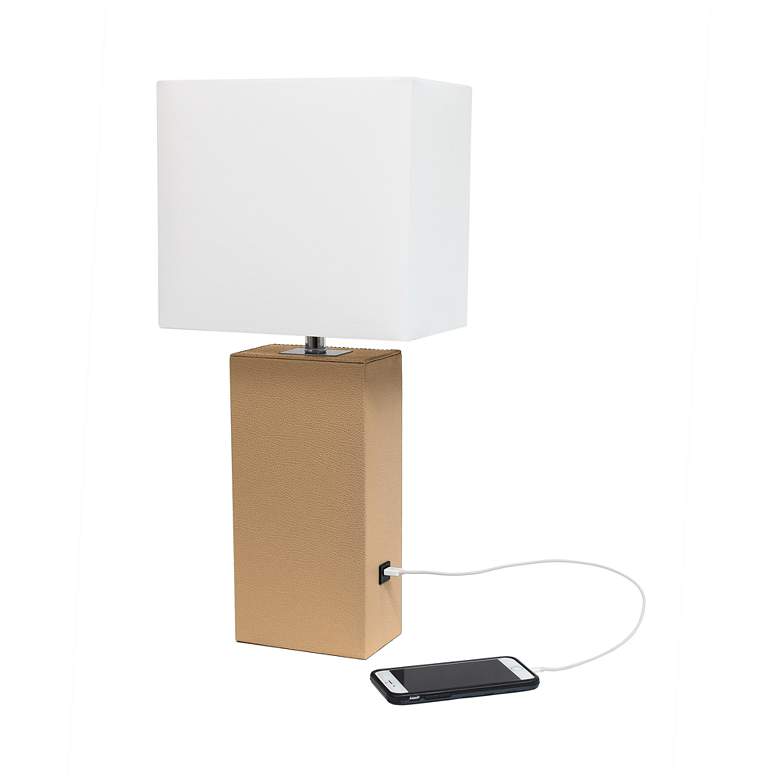 Image 5 Elegant Designs Beige Leather Table Lamp with USB Port more views