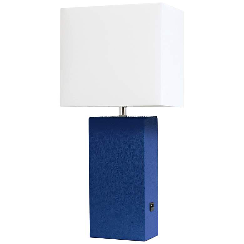 Image 2 Elegant Designs Blue Leather Table Lamp with USB Port