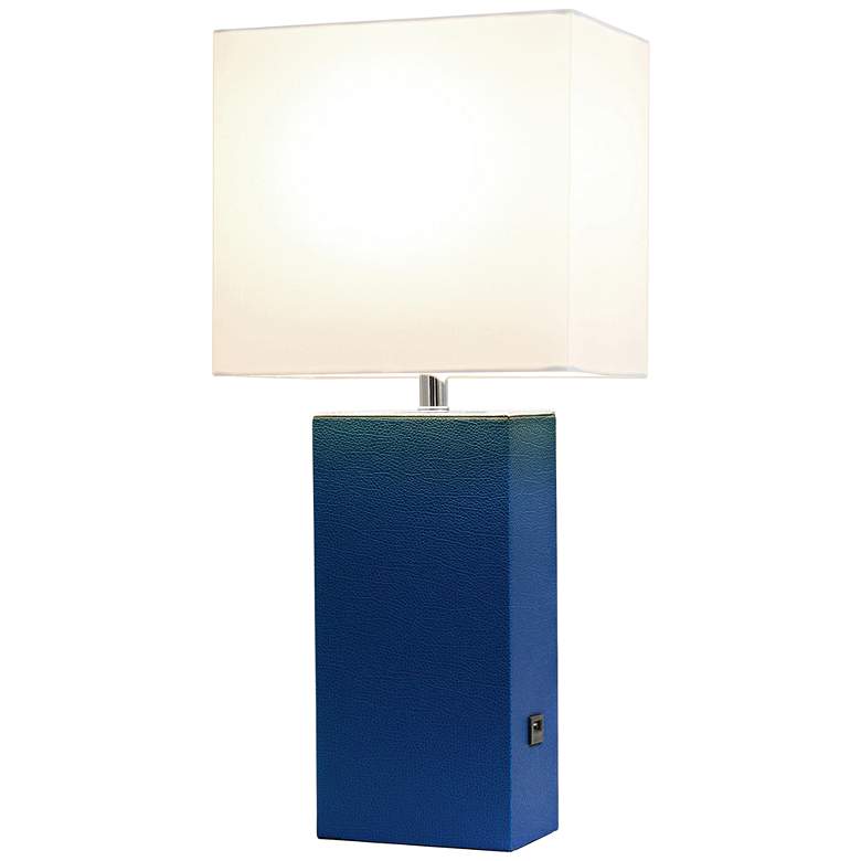 Image 3 Elegant Designs Blue Leather Table Lamp with USB Port more views