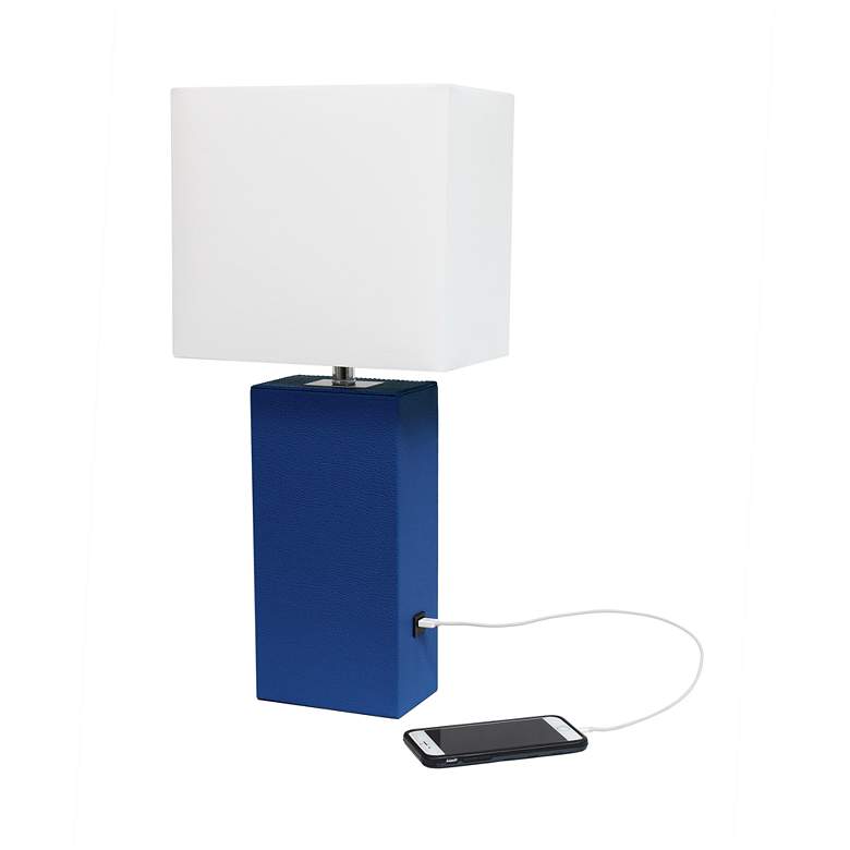 Image 5 Elegant Designs Blue Leather Table Lamp with USB Port more views