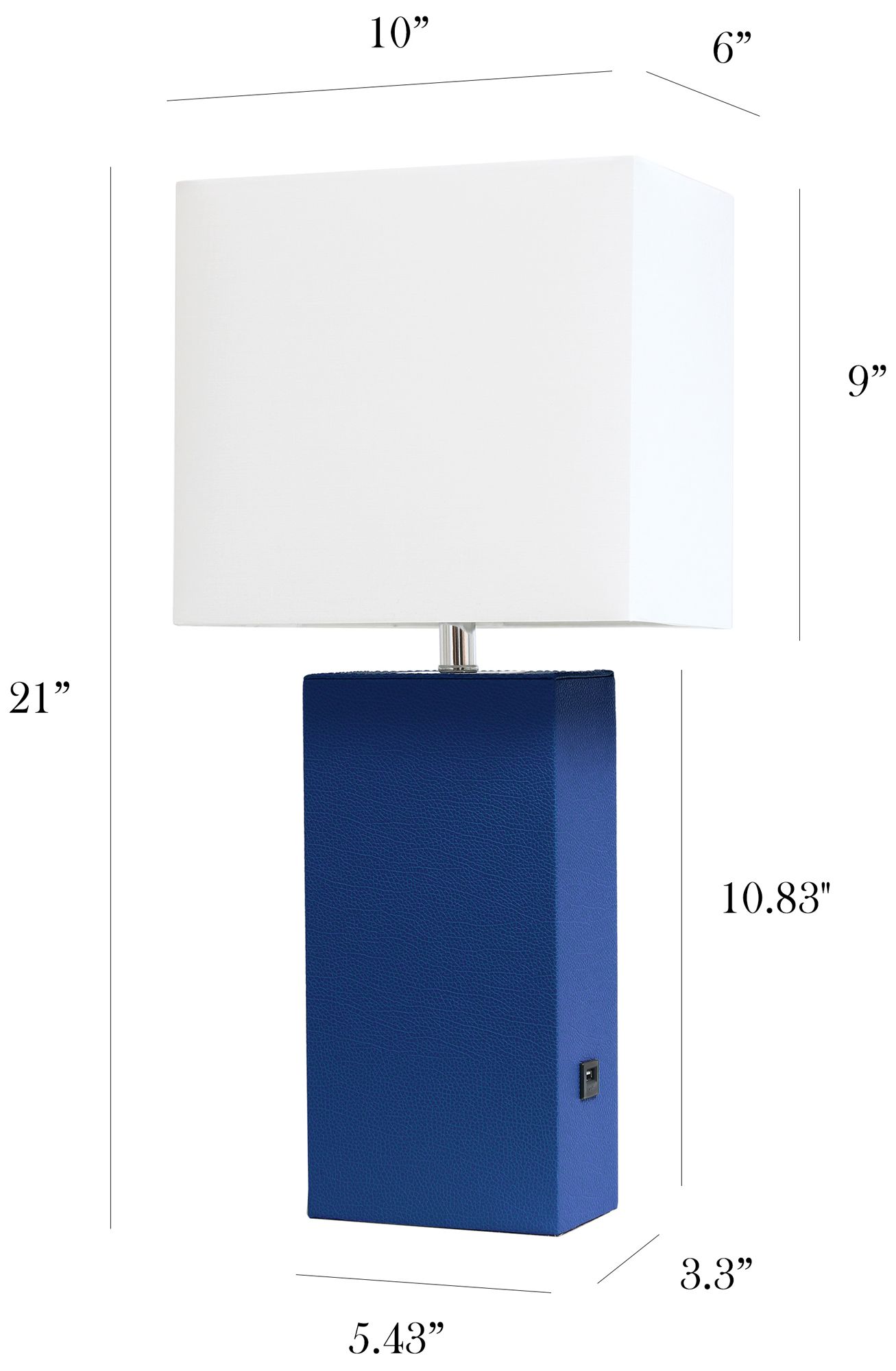 Elegant Designs Blue Leather Table Lamp with USB Port