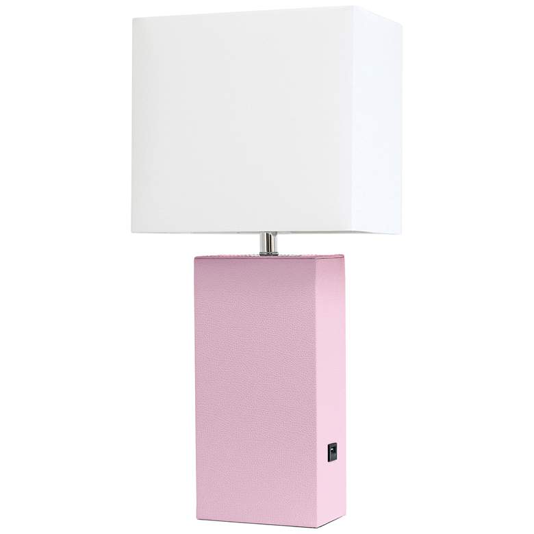 Image 2 Elegant Designs Blush Pink Leather Table Lamp with USB Port