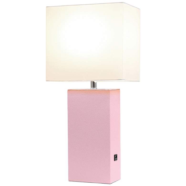 Image 3 Elegant Designs Blush Pink Leather Table Lamp with USB Port more views