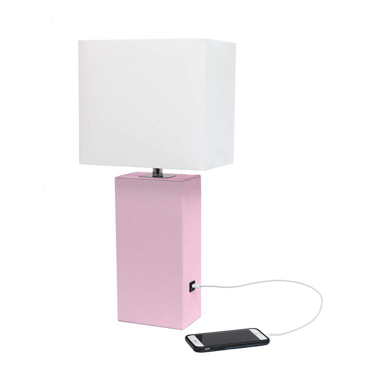 Image 5 Elegant Designs Blush Pink Leather Table Lamp with USB Port more views