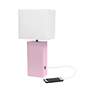 Elegant Designs Blush Pink Leather Table Lamp with USB Port