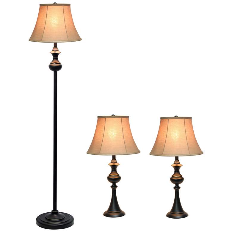 Image 2 Elegant Designs Bronze 3-Piece Floor and Table Lamp Set