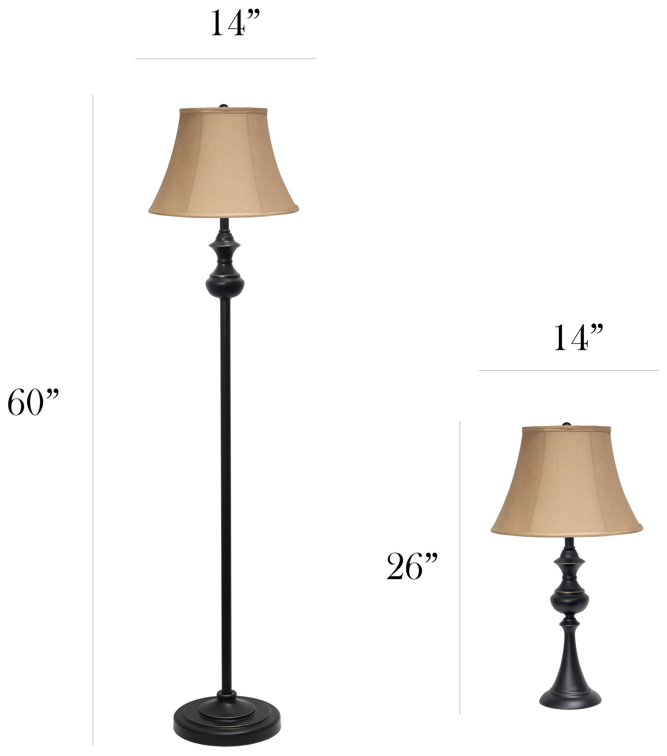 Elegant Designs Bronze 3-Piece Floor and Table Lamp Set