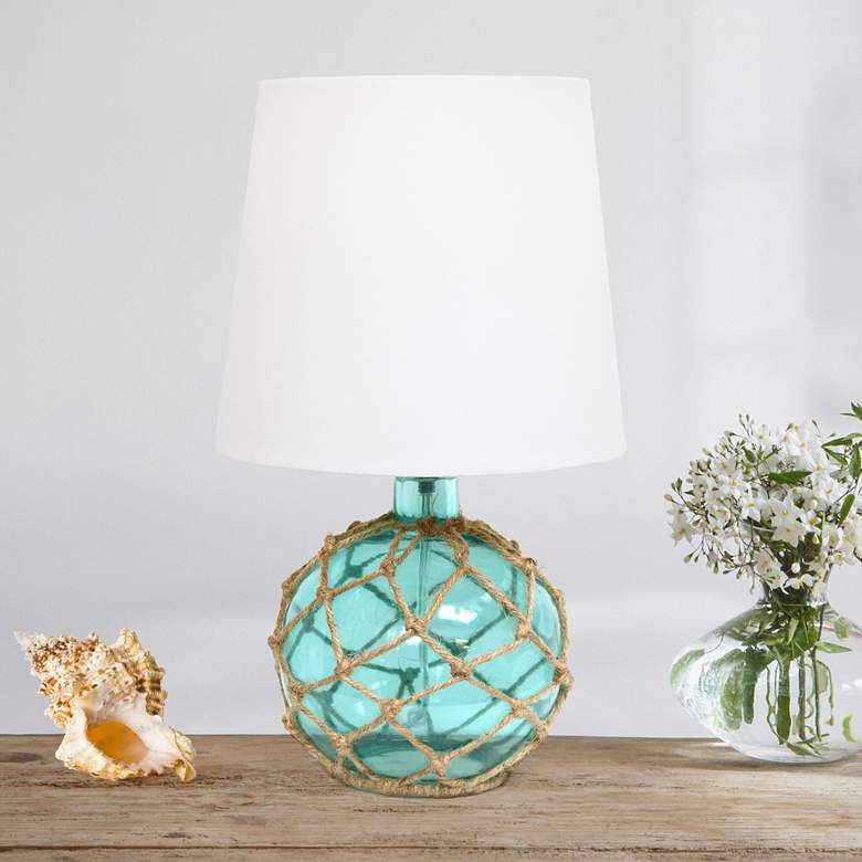 Image 1 Elegant Designs Buoy 15 1/4 inch High Netted Aqua Blue Glass Table Lamp