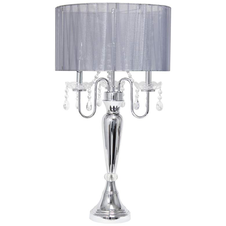 Image 2 Elegant Designs Chrome and Gray Sheer Shade Crystal Table Lamp