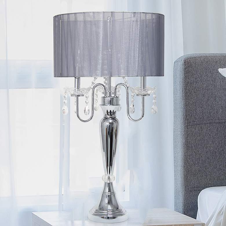 Image 1 Elegant Designs Chrome and Gray Sheer Shade Crystal Table Lamp