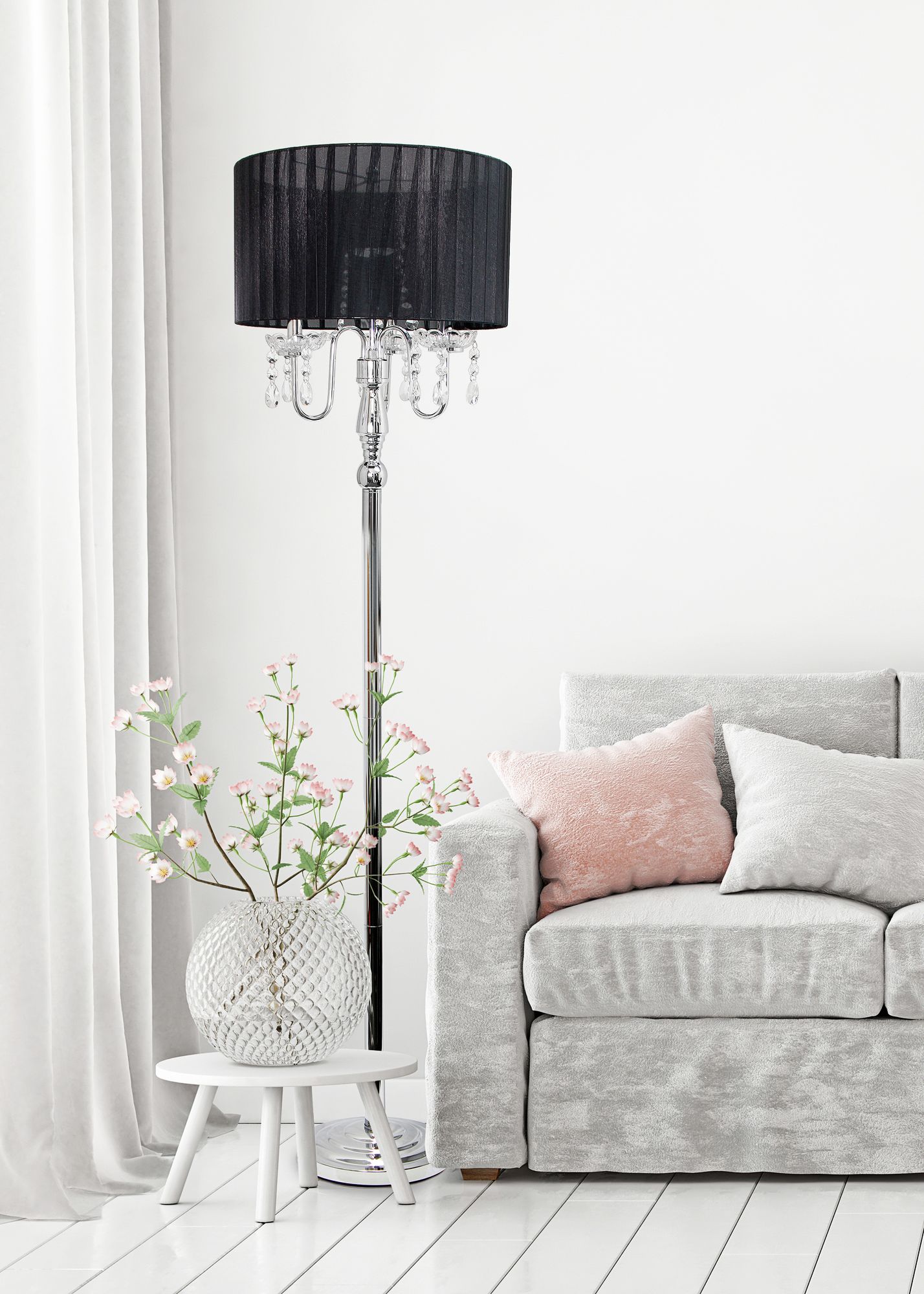 crystal floor lamp with black shade