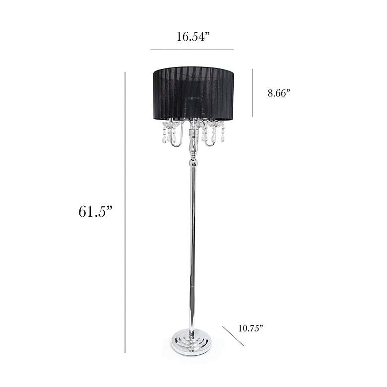 Image 7 Elegant Designs Chrome Crystal Floor Lamp with Black Shade more views